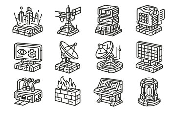 Icon ai control antenna vector security architecture icons cyberpunk console panel monitor