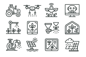 Naklejka premium Icons system weather vector monitor ai irrigation icon agriculture scanner pump fertilizer