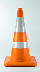 Orange and white traffic cone against white background