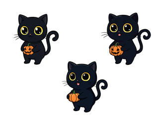 Black Cat Cartoon Vector Halloween Illustration