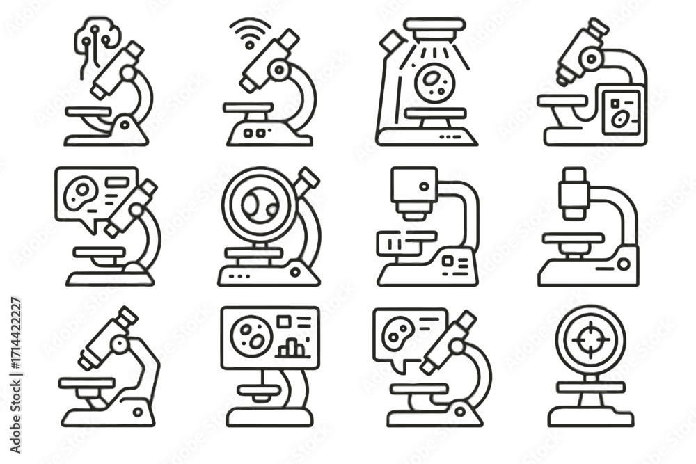 Poster interactive icon vector futuristic imaging icons scope holographic microscope lens virtual tool