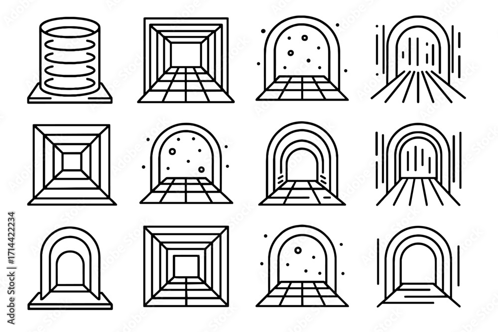 Poster glowing vector tunnel walkway portal path light tunnels augmented luminous futuristic icon