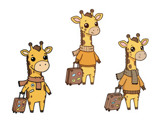 Giraffe Cartoon Vector World Tourism Clipart