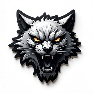black and white cat roar stiker