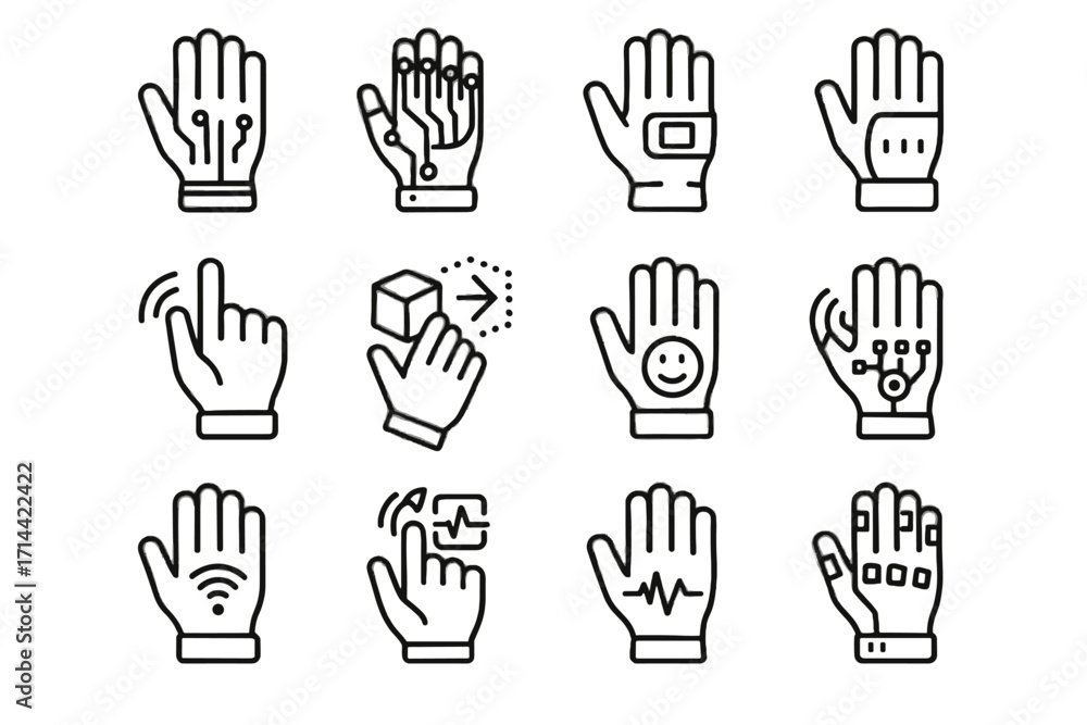 Poster icons futuristic gloves sensing gesture connected vector haptic glove icon emotion sensor