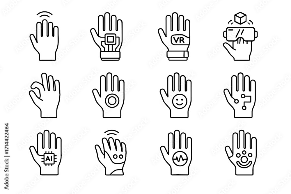 Poster futuristic biofeedback sensor ai glove icons emotion vector tracking icon haptic