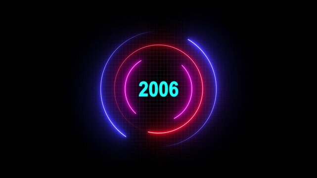 Futuristic neon light circle background with 2006 year text. Abstract glowing technology style.