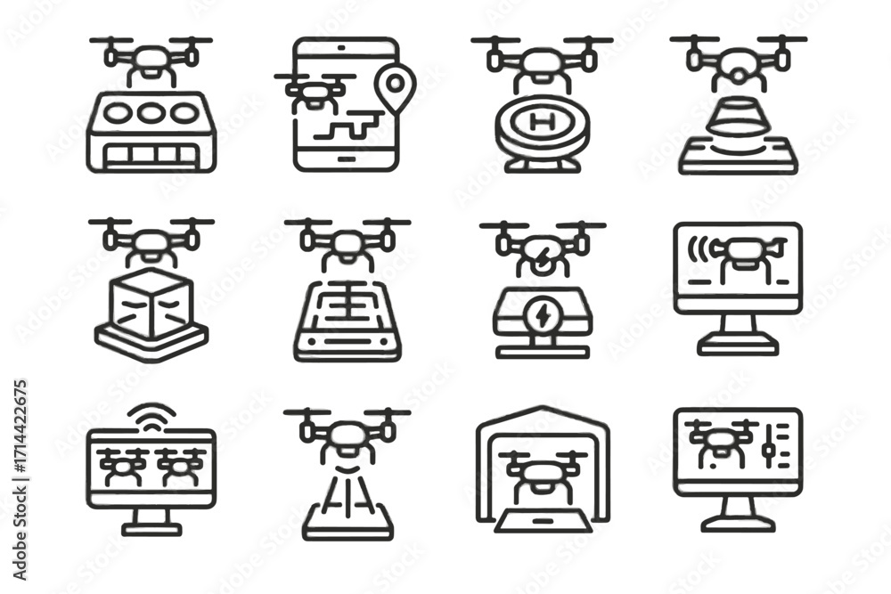 Poster drone icon vector ar futuristic smart connected advanced droneport icons station tracker