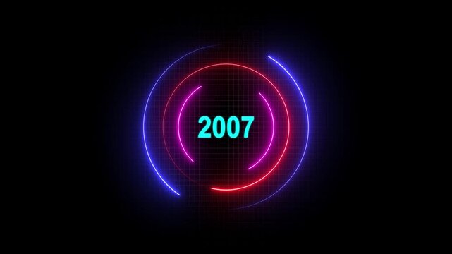 Futuristic neon light circle background with 2007 year text. Abstract glowing technology style.