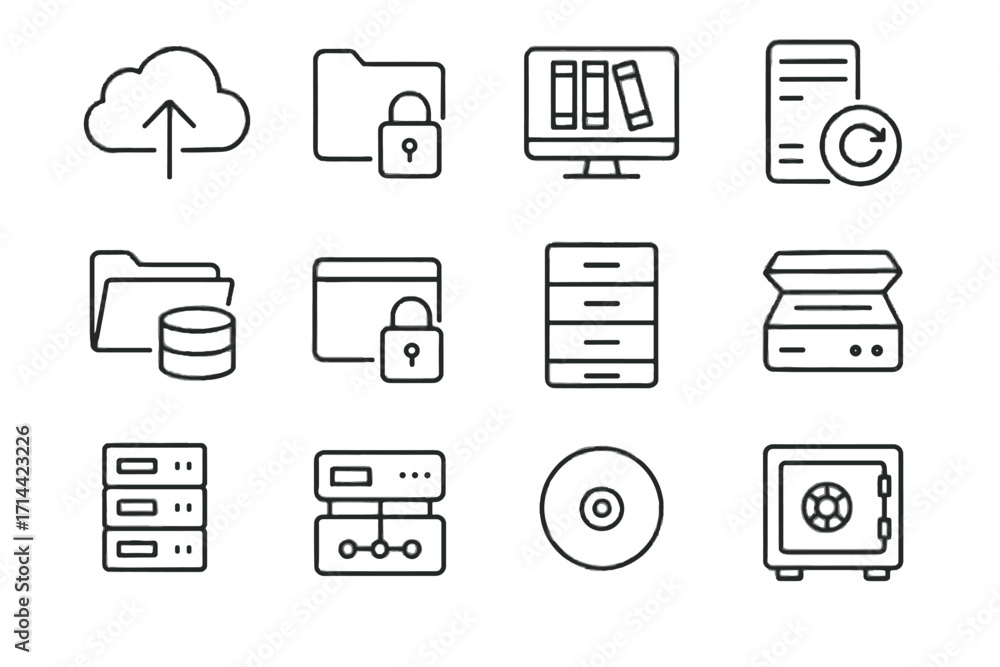 Poster backup document vault database icon vector storage disk digital data archive archival