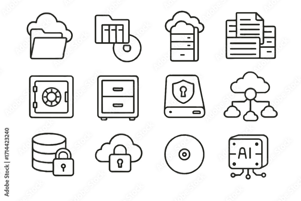 Poster virtual disk vector icons folder storage archive icon database hub archival remote