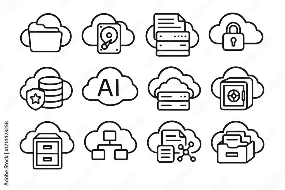 Poster vector encrypted storage system smart data cloud secure virtual file hub icon