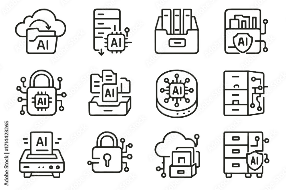 Poster icon cabinet vector archive icons data vault virtual smart ai module