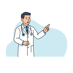 Vector illustration of a male doctor presenting medical research results by pointing at a board during a professional meeting