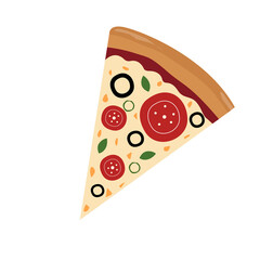 Flat Vector Illustration of a Delicious Pizza Slice with Toppings