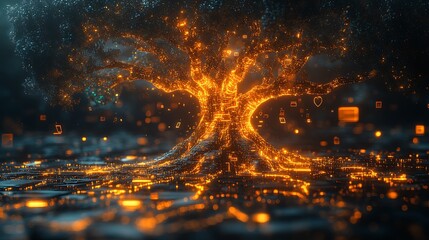 Obraz premium Glowing tree cityscape