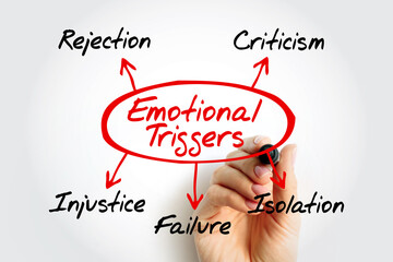 Mind map titled Emotional Triggers outlines common emotional challenges including rejection,...