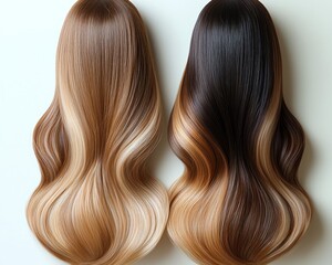 Two sets of wavy, highlighted hair.  Different shades
