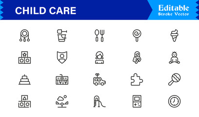 Child Care Modern Line Icon Set with Professional Minimal Design, Unique Vector Icons, Clean and Simple Style Perfect for Premium Use, Creative and Versatile Collection