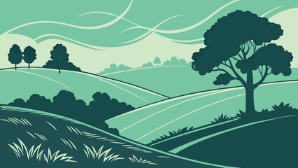 Obraz premium Serene rolling hills landscape in tranquil colors, perfect for nature backgrounds and peaceful designs