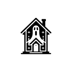 Eerie Haunted House with Ghostly Apparition Vector Icon