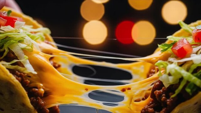 Close-up of delicious tacos with melted cheese and fresh toppings
