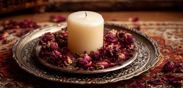 heart shaped candles on red background