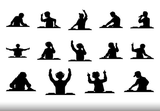 Black Dj Silouette Music Performance Icons Set