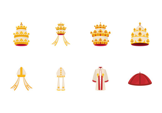 Beige And Red Papal Catholic Tiara Outfit Illustrations Set