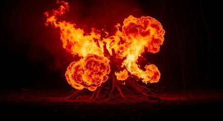 Fototapeta premium Fiery Explosion Against Black Backdrop - Intense Heat and Destruction.