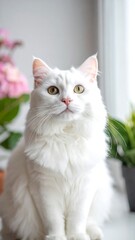 Fluffy white cat by window