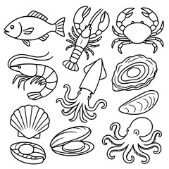 set of seafood, vector SVG, transparent PNG