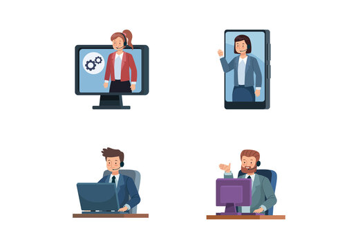Blue And Gray Customer Support Business Service Illustrations Set