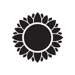 Simple Black Sunflower Silhouette Icon on White Background