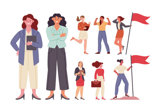 Colorful Entrepreneur Business Woman Illustrations Set