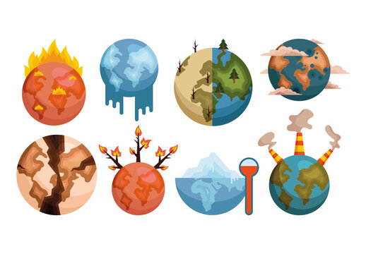 Colorful Global Warming Illustrations Set