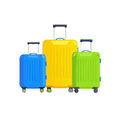 Three colorful suitcases on a transparent background isolated on transparent background