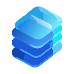 Abstract blue layered shapes isolated on transparent background