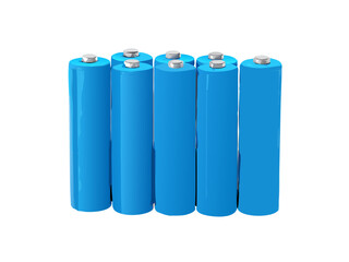 Group of blue aa batteries isolated on transparent background