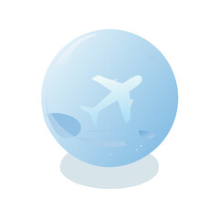 Stylized airplane inside a clear sphere isolated on transparent background