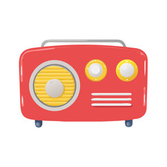 Retro red radio with speaker and knobs isolated on transparent background