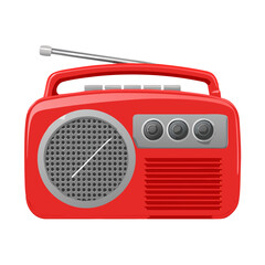 Red retro boombox with antenna isolated on transparent background
