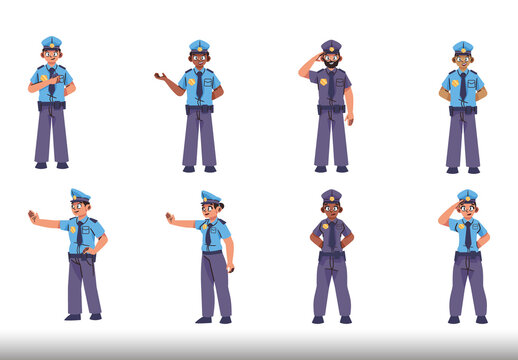 Blue And Gray Police Day Illustration Set