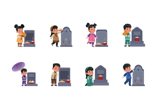 Colorful Qingming Festival Ancestor Tomb Illustration Set