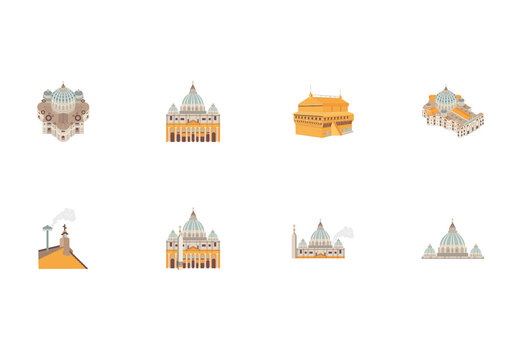 Gray And Yellow Sistine Chapel Religious Architecture Illustrations Set