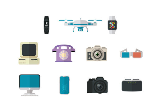 Colorful Technology Gadgets Devices Electronics Illustration Set