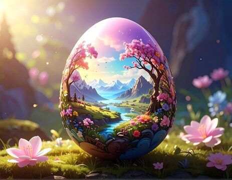 Easter egg with a serene landscape - Powered by Adobe