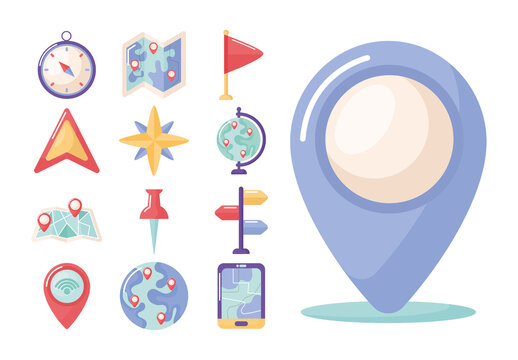 Blue And Red You Are Here Location Pin Illustrations Set