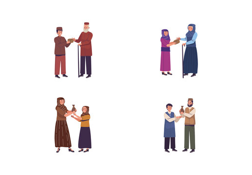 Colorful Zakat Charity Donation Giving Illustrations Set