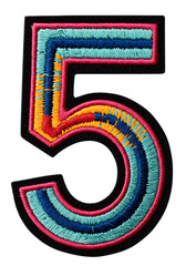 Embroidered Number 5 Patch - Colorful Retro Design png clear alpha channel cutout isolated on transparent background